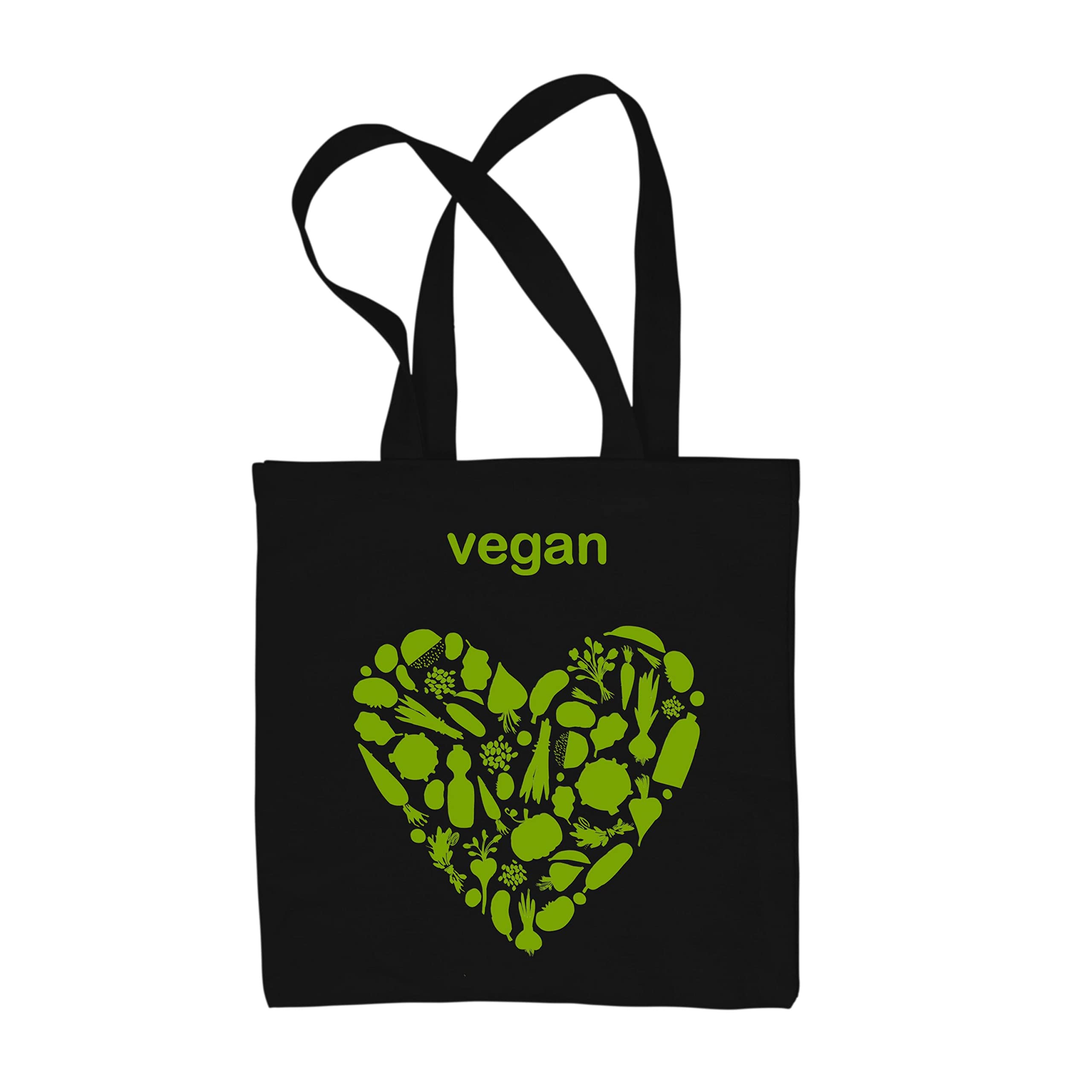 Vegan Tote Bags With Heart Logo - Vegan Gifts for Women - Re-Usable Eco Gifts With Long Handles for Carrying over the Shoulder - 100% Cotton Vegan Tote Bag - Vegan Handbags for Women. (Black)