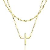 MYJEWR Valentine's Day 14K Gold Plated Layered Cross Necklace for Women, Stylish Minimalist Design Cross Faith Pendant Cubic Zirconia Necklace - Birthday Gift Stack & Trendy Gold Jewelry