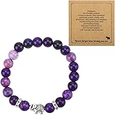 Mikovivi Amethyst Bracelet for Women, Purple Natural Stone Crystal Beads Bracelet with Elephant Charm Inspirational Get Well Gift Jewelry