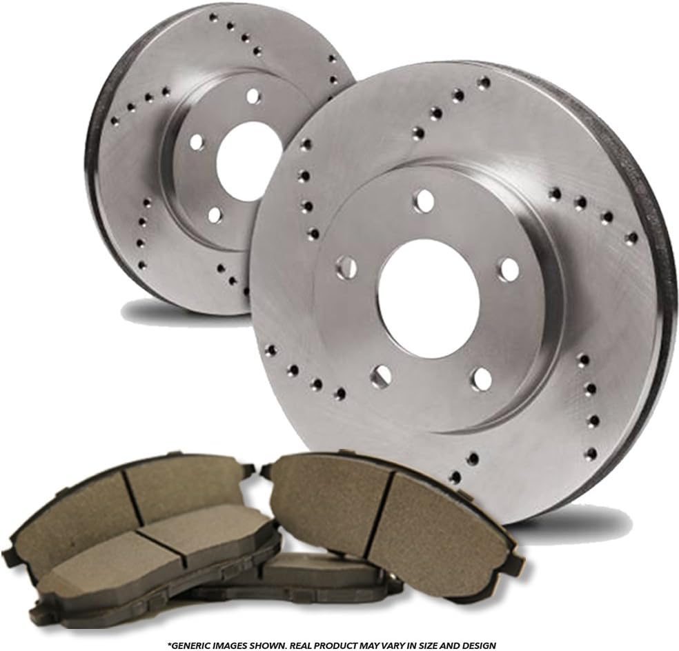 (Front Kit)(High-End) 2 Cross-Drilled Disc Brake Rotors + 4 Semi-Metallic Pads