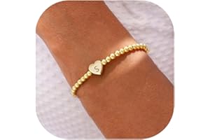 THAIVOR Beaded Bracelets for Women Dainty Heart Initial Bracelet Letter A-Z Charm Bracelet for Women Stretch Bead Ball Bracelet Trendy Jewelry Gifts