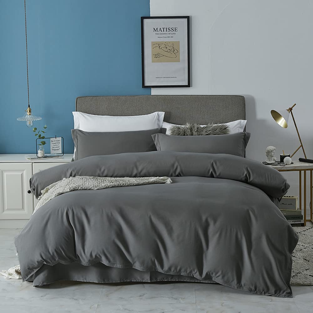 Qollection Duvet Cover Set Quilt Comforter Cover 600TC Premium Quality Microfiber Wrinkle & Stain Resistant Bedding Set Ultra Soft Like Silk Satin Luxury Breathable (Charcoal, S-King Cover)