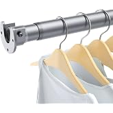 Stepless Adjustable Closet Rod for Hanging Clothes, 17-54in, Silver | 1.3in Heavy Duty Metal Closet Rod Supports Up To 66 lb And Secures With U Brackets for Wardrobes Closet Laundry RV