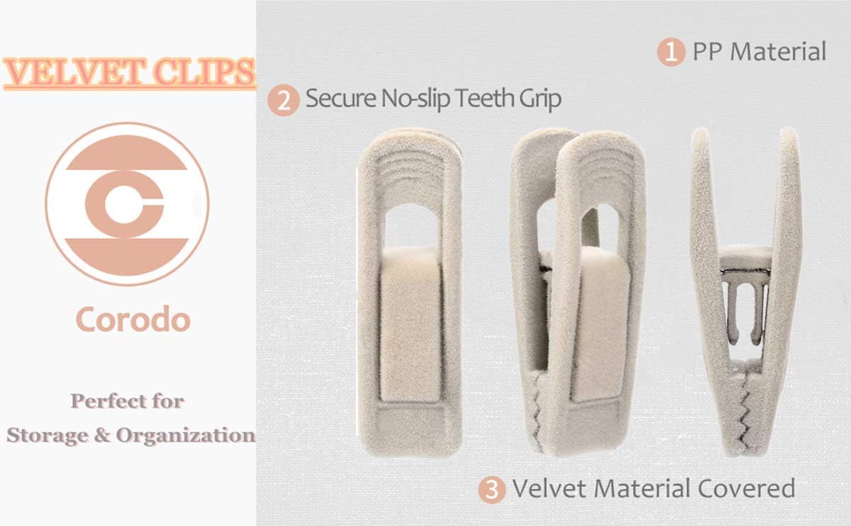 Corodo Velvet Hangers Clips, 20 Pack Finger Clips, Strong Felt Hanger Clips for Velvet Trousers Hangers Ivory - Image 5