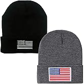2Pcs American Flag Embroidered Beanie Hat,Tactical Beanie for Men Women, Police Military Gear Army Winter Warm Hat, for Men Women with USA Flag Design