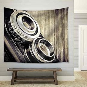 Detail of Old Fashioned Classic Camera in Vintage Style - Fabric Wall Tapestry Home Decor - 51x60 inches