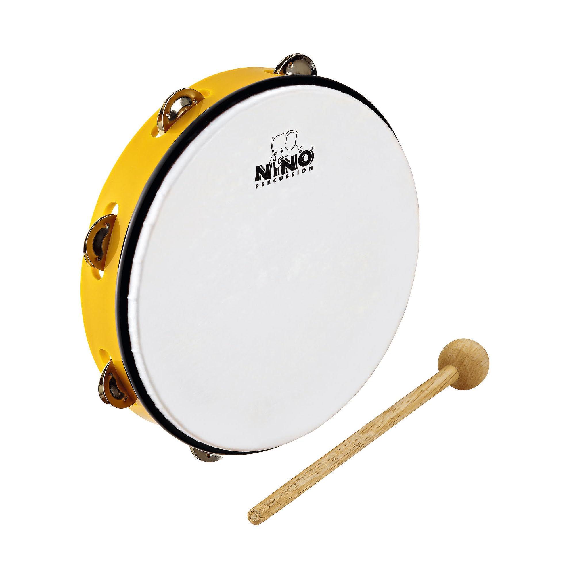 Nino Percussion Headed Tambourine Instrument - Musical Instrument for Children from 5 Years - Diameter 10 inch - Plastic, Yellow (NINO24Y)
