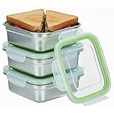 SnapMate - Set of 3 Stainless Steel Sandwich Containers - Food Grade Metal Base with a BPA Free Leakproof & Airtight Silicone Seal Lid. Great for Sandwiches, Snacks, Meal Prep & Food Storage