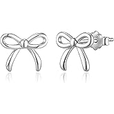 Skyfun Tiny Bow Earrings for Women S925 Sterling Silver Bow Earring Stud Minimalist Small Ribbon Bowknot Earrings Coquette Party Statement Stylish Jewelry Gifts