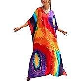 Lziizl Kaftan Dresses for Women Plus Size Bathing Suit Cover up Batwing Sleeve Caftan Maxi Beach Dress
