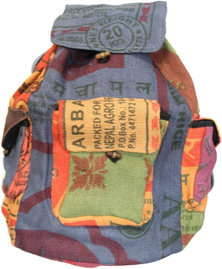 DharmaObjectsRecycled Jute Rice Bag Bohemian Hippie Backpack Hand Made Nepal