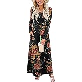 Leafsay Women's Long Sleeve Maxi Dresses Casual Crewneck Loose Fit Basic Dress with Pockets