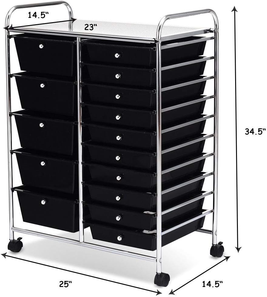 COSTWAYUS Plastic Boxes COSTWAY 15 Drawer Rolling Organizer Cart Utility Storage Tools Scrapbook Paper Multi-Use, Black: Home & Kitchen