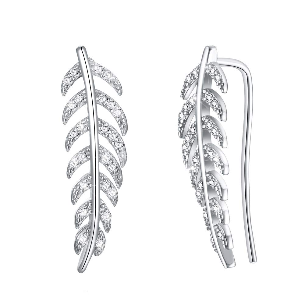 Caimeytie Silver Leaf Stud Earrings for Women and Girls Long earrings valentines present