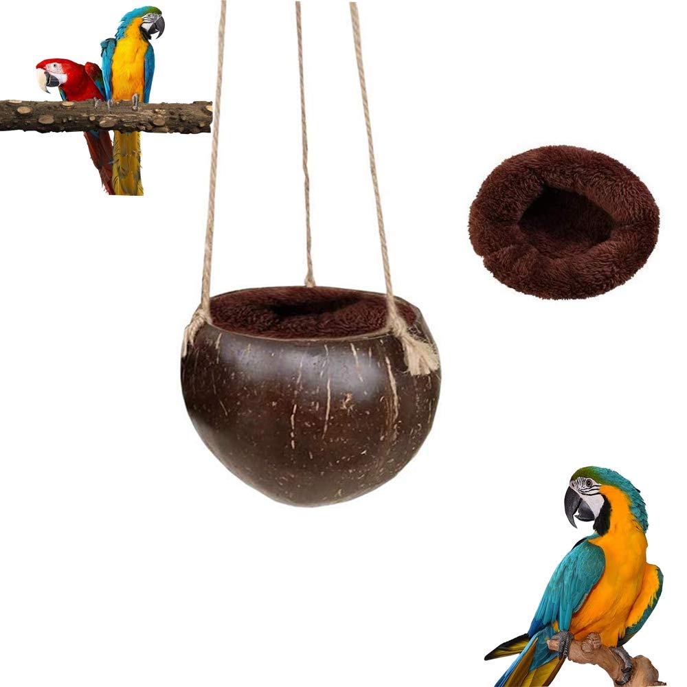 YANGWX Natural Coconut Shell Bird Nest Bed House Toy, Parrot Bird Nest Hanging Parrot Cage Perch Nesting for Hamster Rat Gerbil African Grey Amazon Cockatoo Budgies(12x10cm)