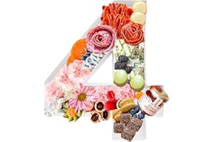 12 inch Fillable Number Paper Mache Cardboard Cutouts Sweet Charcuterie Board Tray (White, 4 Shape)