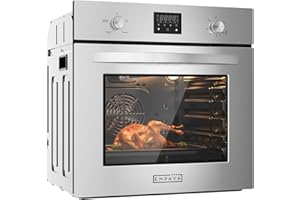 Empava Single Gas Wall Oven with 5 Cooking Funcitons, 24 inch Built-in Wall Convection Natural Gas Oven with Mechanical Control Knobs, Digital Display Panel, Stainless Steel