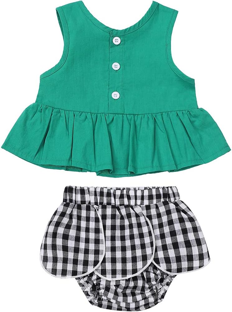 Infant Toddler Baby Girl Clothes Solid Color Ruffle Dress Bloomer Headband Summer Sundress Outfit
