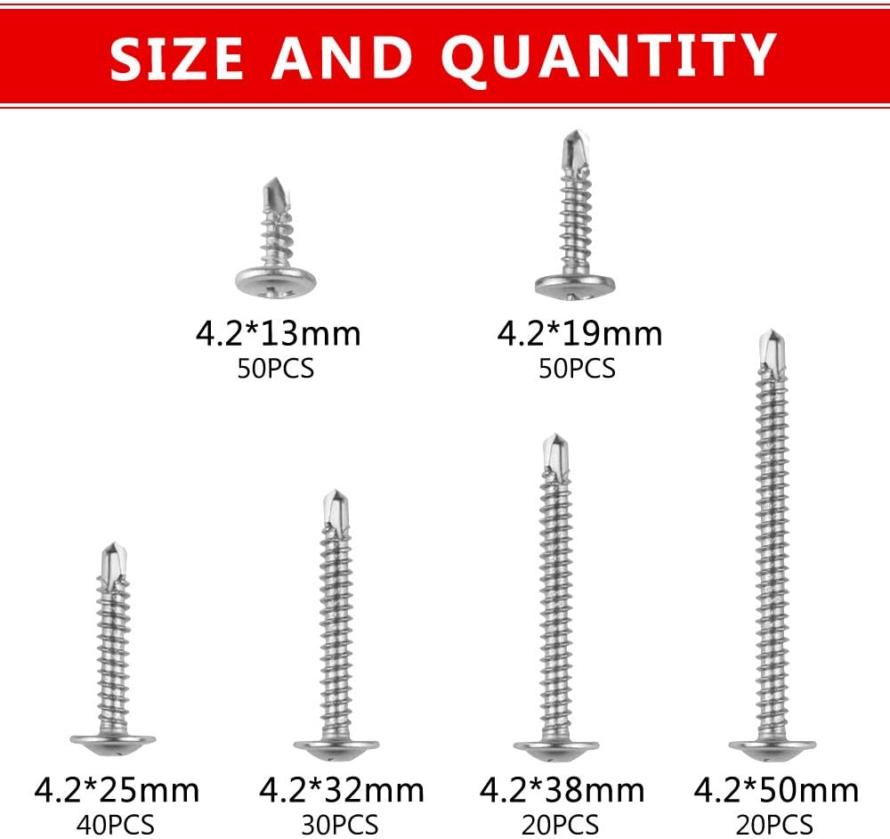 WMYCONGCONG 210 PCS 410 Stainless Steel #8 Wafer Head Phillips Self Drilling Screws Sheet Metal Tek Screws Assortment Kit - Image 3