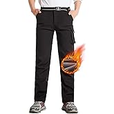 Boys Hiking Pants Waterproof, Fleece Lined Snow Pants Kids Tactical Cargo Pants, Rain Hunting Pants Youth