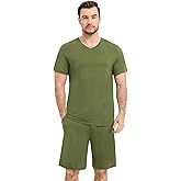 NACHILA Pajamas for Men Pj Short Sleeve Sleepwear with Shorts V Neck Loungewear Cool Pajama,Viscose Made from Bamboo