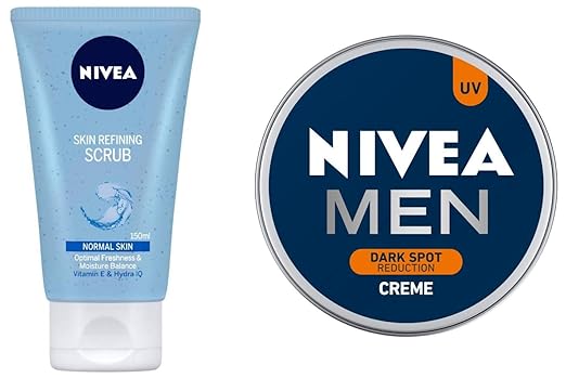 NIVEA Face Wash, Skin Refining Scrub With Vitamin E & Hydra HQ, 150ml and NIVEA MEN Cream, Dark Spot Reduction, 150ml