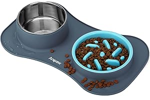 Anipaw Slow Feeder Dog Bowls 3 in 1 Stainless Steel Dog Food and Water Bowls with Non-Spill and Non-Skid Silicone Mat to Slow Down Eating for Large Medium Small Breed Size Dogs and Cats