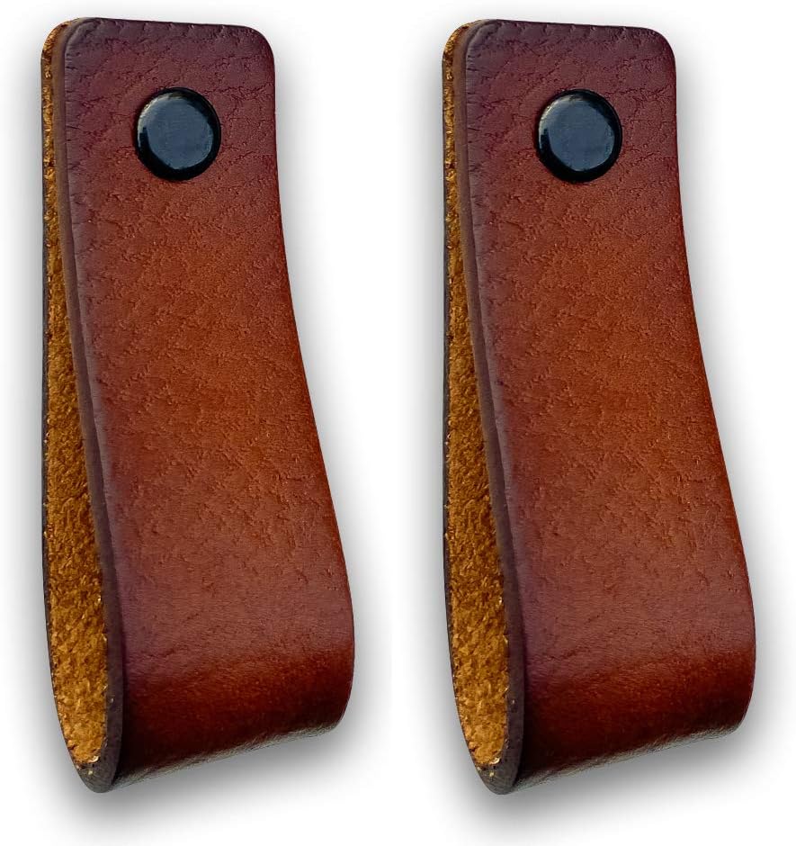 Brute Strength, Leather Handles for Furniture, Cognac, 2 pcs, 16,5 x 2,5 cm, Cabinet Handle, Door Handle for Kitchen Bathroom