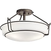 Kichler Lighting Alkire 16.5" 3 Light Semi Flush with Satin Etched White Glass in Olde Bronze