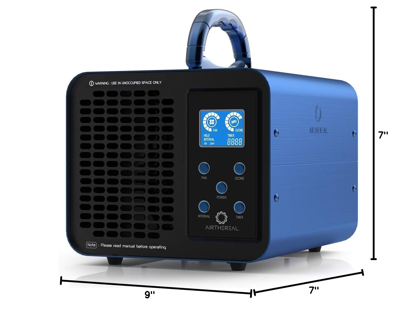 Airthereal MA10K-PRODIGI Digital Ozone Machine, High Capacity Ozone Generator Odor Removal - O3 Deodorizer Air Ionizers for Large Rooms, Cars and Smoke - Adjustable Output and Timer, Blue