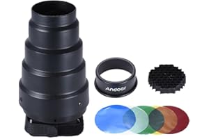 Andoer Conical Snoot Light Modifier with 50 Degree Honeycomb & 5 pcs Color Filter for Canon Nikon Yongnuo Godox Vivitar Neewe
