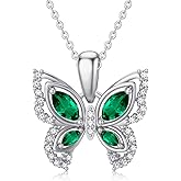 MOTIEL Butterfly with Diamond Necklace for Women 925 Sterling Silver Gemstone Birthstone Butterfly Pendant Necklace Mother's Day Birthday Jewelry Gift