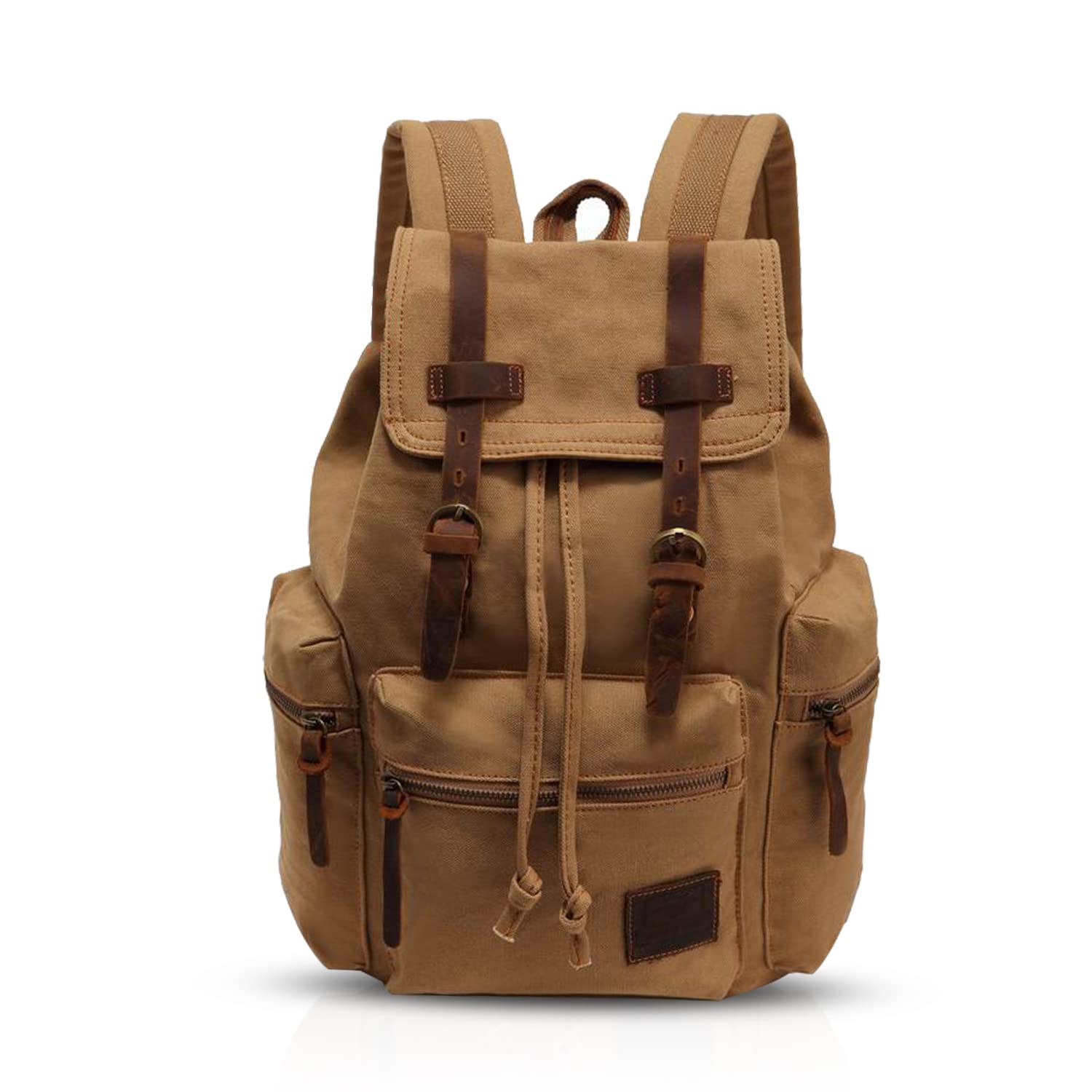 FANDARE Vintage Backpack Canvas Daypacks School Bag Outdoor Hiking Rucksack College Bookbag Teenager Travel Field Pack Large Knapsack Durable Infantry Pack for Women Men Khaki
