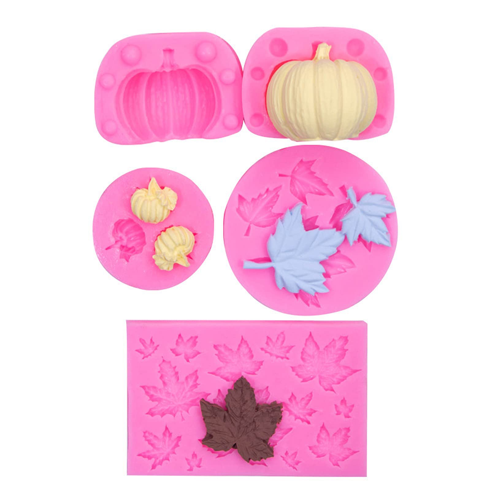Maple Leaf Mold,5Pcs Halloween Moulds Silicone Pumpkin Maple Leaves Mold Halloween Motif DIY Fondant Candy Mould Leaf Decoration Mould for Making Chocolate Candy Baking Tool