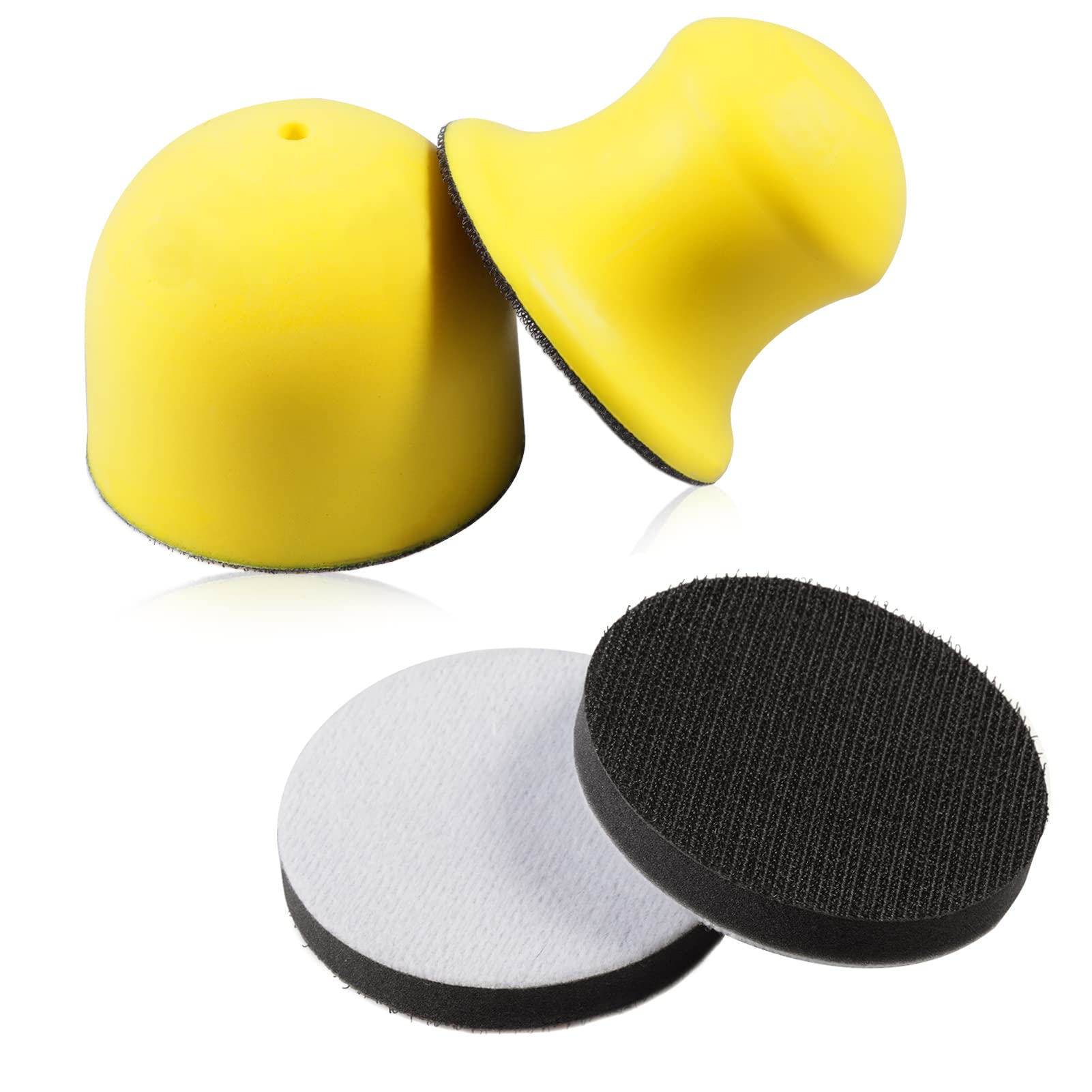 SPEEDWOX 4 Pack 3" Round Hand Sanding Blocks Hook and Loop Sanding Pad Includes 2Pcs Sponge Cushions, Hook Backing Plate for Wood Furniture Restoration Polishing Home and Car (Yellow)