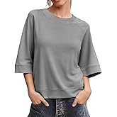Tankaneo Womens Oversized Half Sleeve T-Shirts Crew Neck Boxy Basic Tees Tops Summer Casual Loose Fit Tunic Shirts