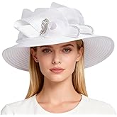 Wedding Bridal Church Party Derby Hats for Women Bow Formal Bowler Hat Wide Brim Fascinator Flat Top Fedora Hats