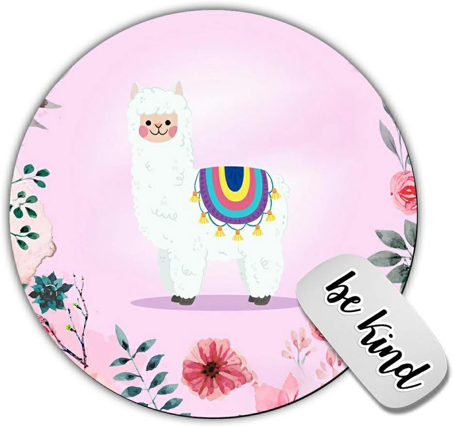 Dikoer Cute Llama with Flower Round Mouse Pad for laptops Office Computer Decor,Cute Gaming Mousepad with Design,Non Slip Rubber Mouse mat and be King Sticker