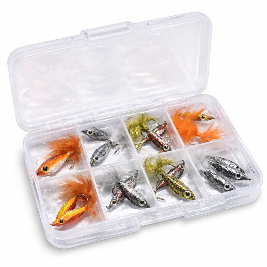 BestCity Epoxy Minnow Fly Fishing Flies – 16 Trout Flies in Free Clip Shut Fly Box – Realistic Streamer Lures #340