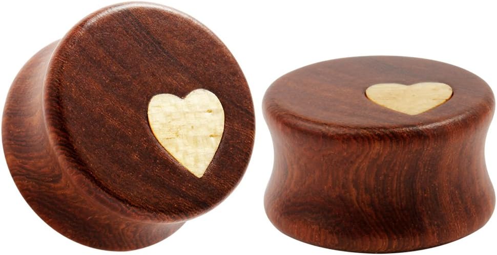 KUBOOZNature Red Sandalwood Wooden Ear Plugs Concise Style Heart/Flower Design Ear Pierced 8-25mm