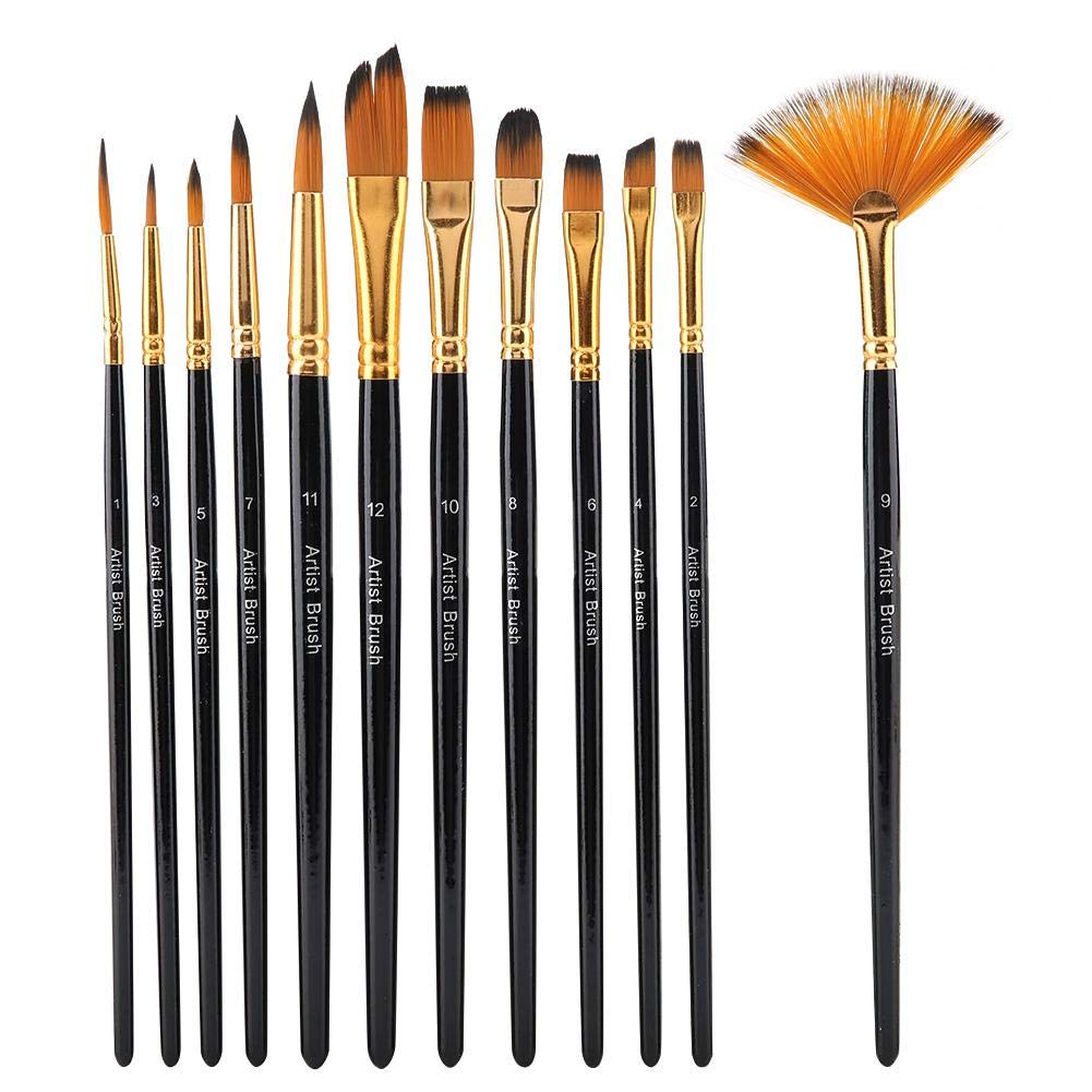 Body Face Nail ArtRock Painting, 12Pcs Paint Brushes Set Nylon Hair Artist Acrylic Paint Brushes for Acrylic Oil Watercolor for Acrylic Oil Watercolor, Body Face Nail Art, Rock Painting Painting Tools