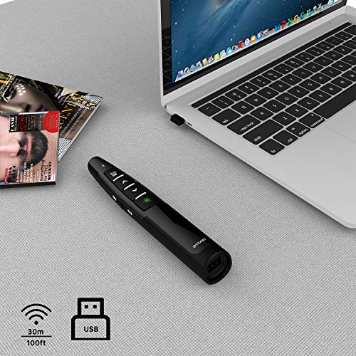 Wireless Presenter, BYEASY Presentation Clicker with Green Laser Pointer for Presentations, RF 2.4GHz PowerPoint Clicker Remote for PowerPoint Presentations and Google Slides- Black