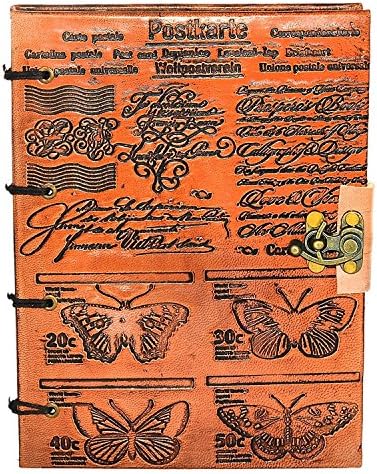 Handmade Leather Journal Diary Embossed Black Hardcover Refillable Notebook Gift for Him Her Butterfly Design by Habitable Zone A5 Size 8"X6"