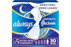 Always, Infinity With FlexFoam Pads For Women, Size 5, Extra Heavy Overnight Absorbency With Wings, 30 Count