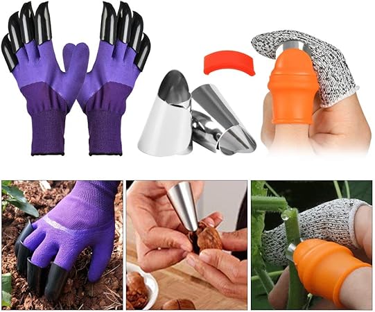 Amazon Com Ofnmy Garden Genie Gloves With Garden Silicone Thumb Knife Harvesting Plant Knife Trim Garden Vegetable Picking Knife Gardening Gifts Garden Gloves With Claw For Digging Planting Rose Pruning Garden