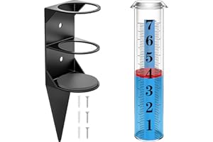 WondMall Rain Gauge Outdoor,7" Rain Gauges Outdoors Best Rated with Metal Rack Holder, Rain Measure Gauge, Easy to Read with Red Float, Large Font Plastic Replacement Tube for Yard Garden