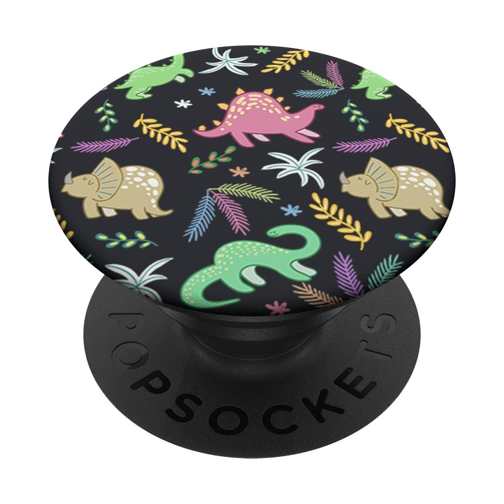 PopSockets Cute Dinosaurs Leaves Pattern Cool Dino Lover Kids Boys Gift PopSockets PopGrip: Swappable Grip for Phones & Tablets