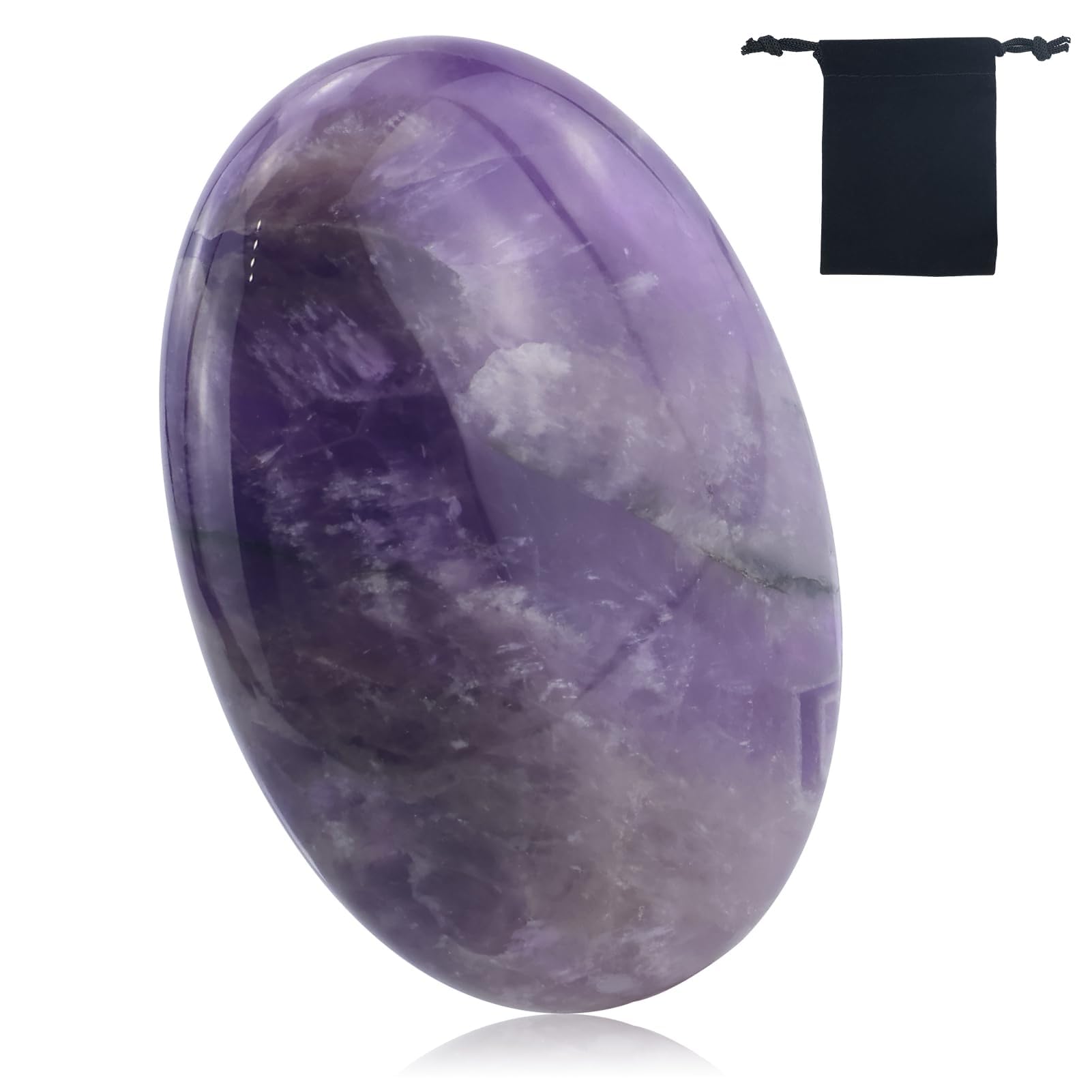 2.1" Large Amethyst Crystal Stone Polished Palm Gemstone 0.8" Thick Pocket Worry Stone Crystal for Massage Reiki Stress Relief Balancing Meditation Accessories