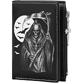 MLHUA Skull Punk Goth Wallet For Men Leather Wallet With Skull Bifold ID Window Wallets with Zipper Coin Pocke Christmas Birthday Halloween Gifts (Black)