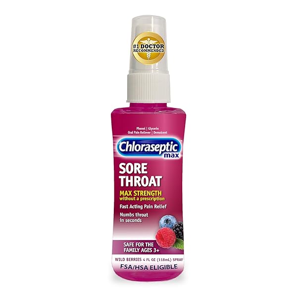 CHLORASEPTIC SUGAR-FREE SORE THROAT RELIEF SPRAY, WILD BERRY, SPRAY SOOTHES THROAT PAIN IN SECONDS, 4 FL OZ